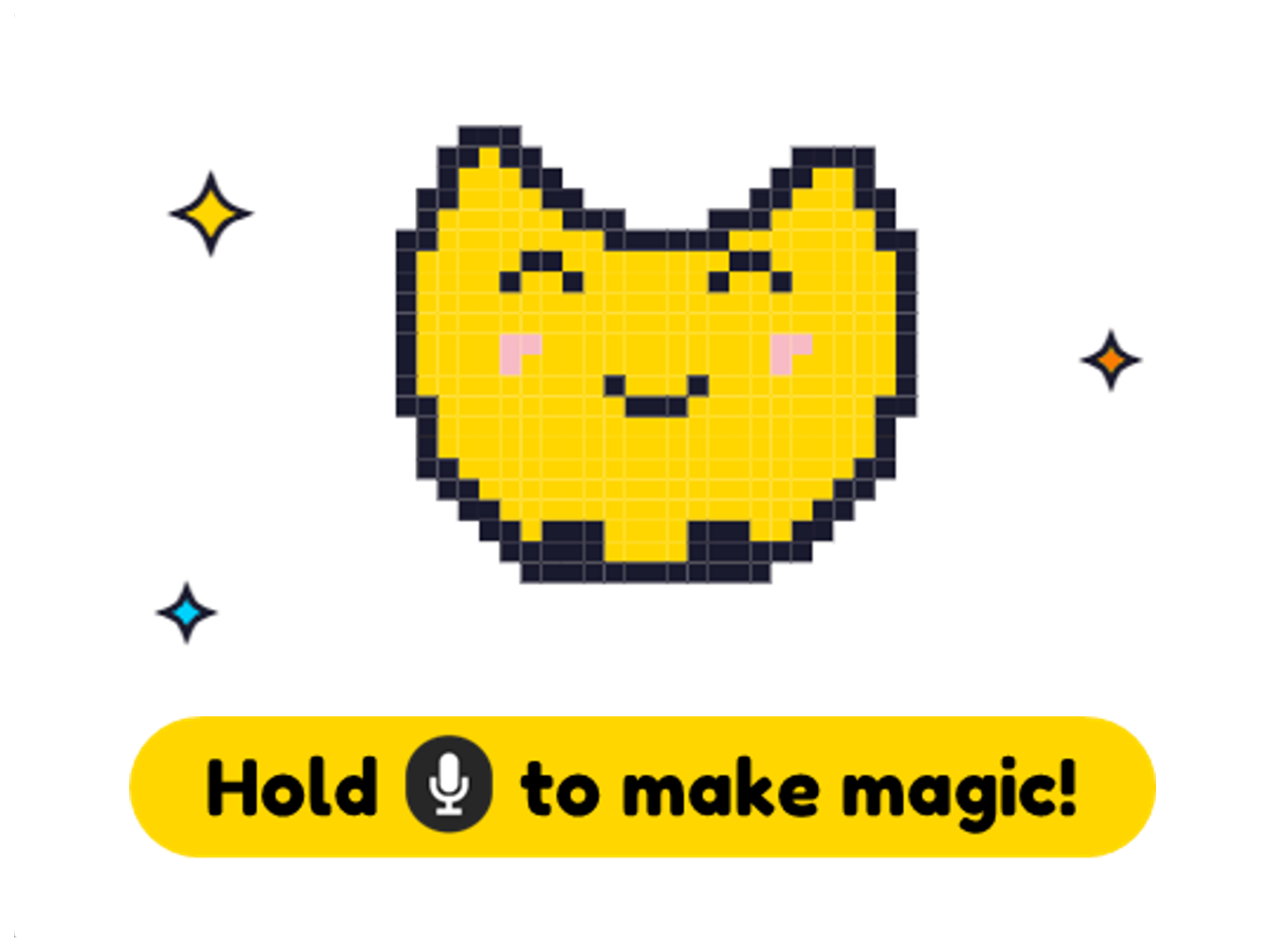 Stickr's ready-to-record screen prompting Hold to make magic